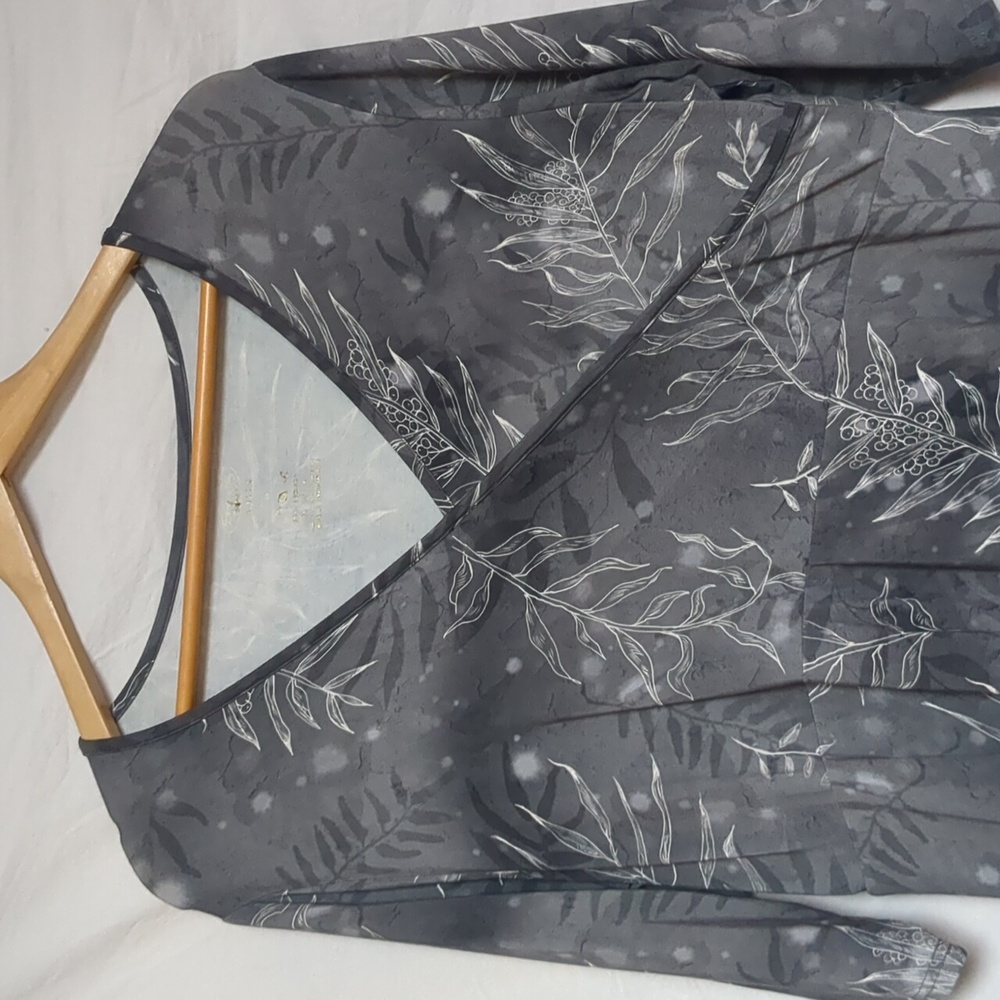 Blue Sky tunic dress grey seaweed grasses floral grey v-neck bamboo large - Picture 4 of 8